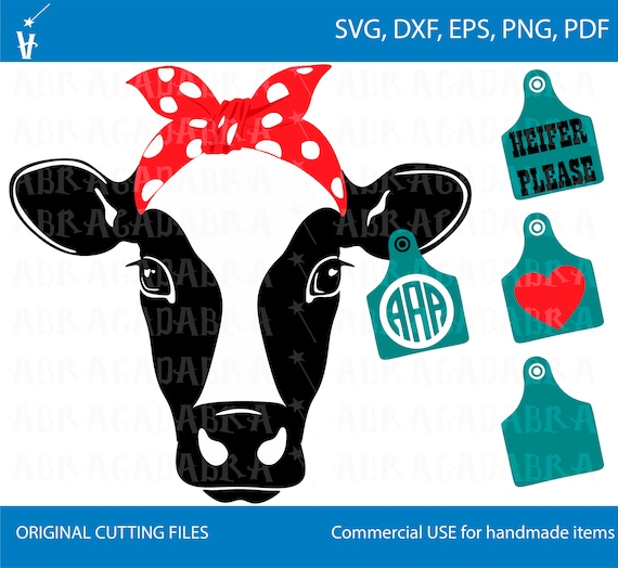 Download Cow With Bandana Svg Cow Ear Tag Svg Cow Head Bandana Svg Etsy