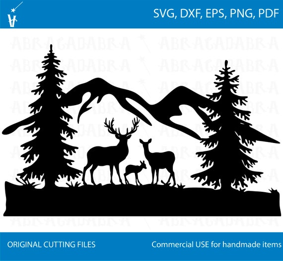Deer Clipart Silhouettes Scene country nature svg wood svg | Etsy
