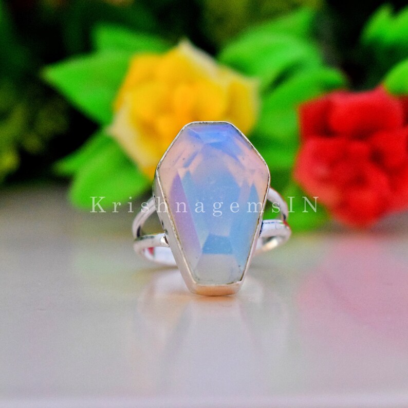 Aqua Opalite Coffin Ring Promise Ring 925 Sterling Silver Ring Daughter Gift Ring Coffin Shape Ring Opal Ring