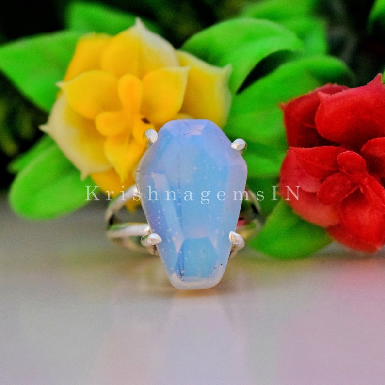 Aqua Opalite Coffin Ring Promise Ring 925 Sterling Silver Ring Daughter Gift Ring Coffin Shape Ring Opal Ring