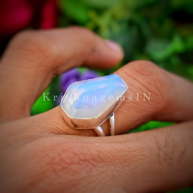 Aqua Opalite Coffin Ring Promise Ring 925 Sterling Silver Ring Daughter Gift Ring Coffin Shape Ring Opal Ring