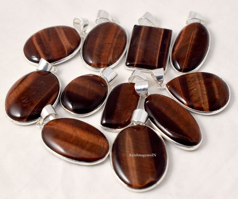 jasper Pedants Jewelry Natural Red Tiger Eye Gemstone Bezel Pendants Lot Mix Shapes /& Size Wholesale lot 925 Silver Plated Pendants