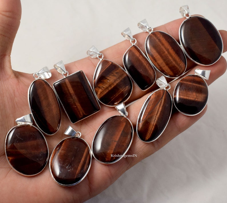 jasper Pedants Jewelry Natural Red Tiger Eye Gemstone Bezel Pendants Lot Mix Shapes /& Size Wholesale lot 925 Silver Plated Pendants