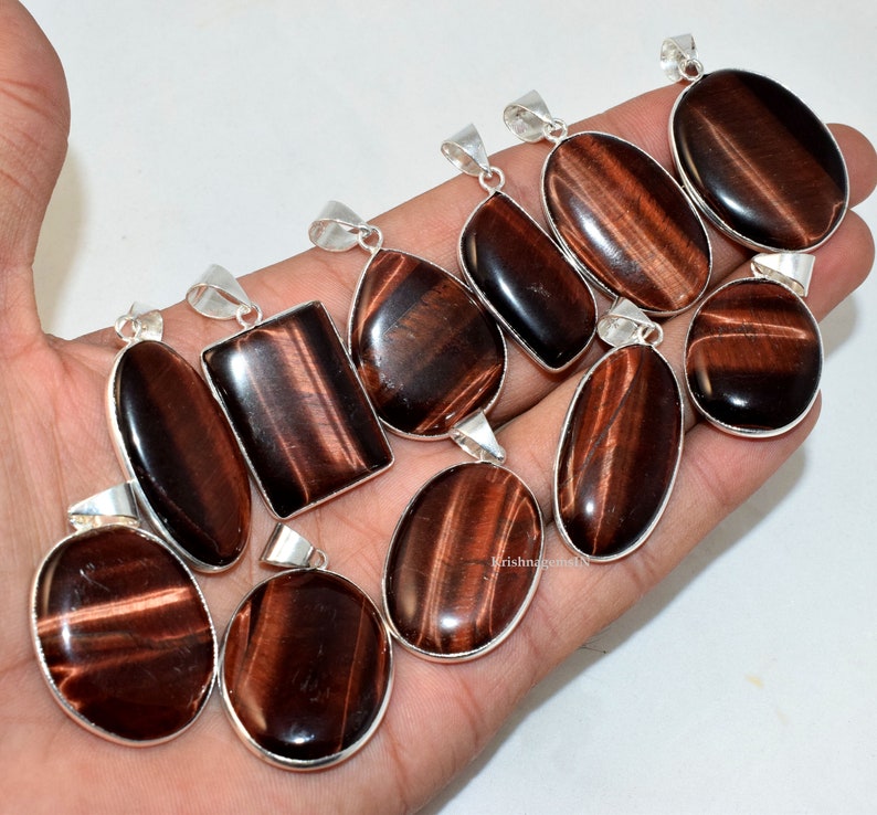 jasper Pedants Jewelry Natural Red Tiger Eye Gemstone Bezel Pendants Lot Mix Shapes /& Size Wholesale lot 925 Silver Plated Pendants