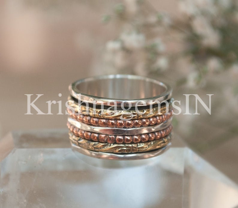 925 Sterling Silver Ring Worry Ring Jewelry Statement Copper Meditation Spinner Ring Bronze Gold Brass Ring Fidget Ring