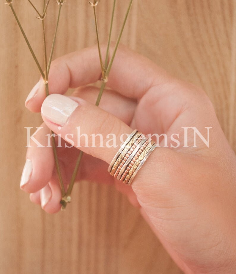 925 Sterling Silver Ring Worry Ring Jewelry Statement Copper Meditation Spinner Ring Bronze Gold Brass Ring Fidget Ring