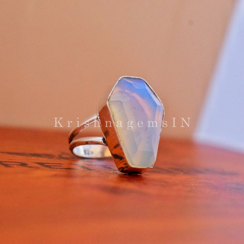 Aqua Opalite Coffin Ring Promise Ring 925 Sterling Silver Ring Daughter Gift Ring Coffin Shape Ring Opal Ring