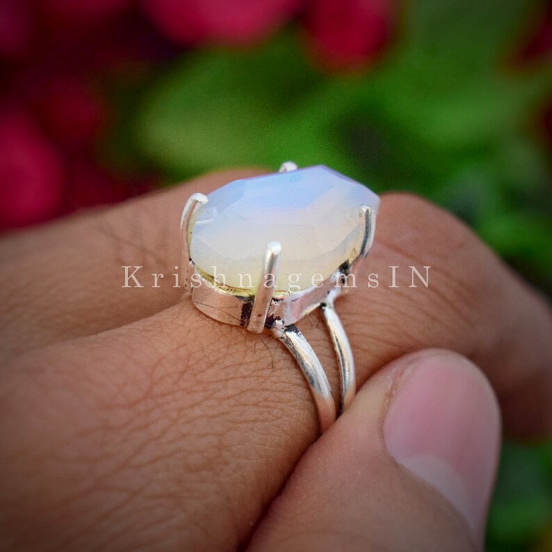 Aqua Opalite Coffin Ring Promise Ring 925 Sterling Silver Ring Daughter Gift Ring Coffin Shape Ring Opal Ring