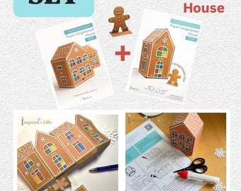 3D Paper Gingerbread House Template SET| Christmas Craft (PDF)