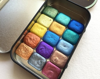 Handmade Watercolor Paints Set, Mica / Metallic Watercolors - Make Your Own (MYO) Set - Quarter Pans