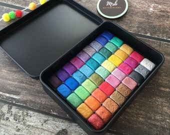 Set mini padelle per colori ad acquerello, mica fatta a mano / acquerelli metallici