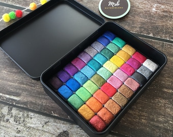 Watercolor Paints Mini Pans Set, Handmade Mica / Metallic Watercolors