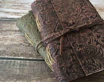 6 x 8" Leather Cover Sketchbook - Handmade Watercolor Art Journal - Khadi Deckle Edge Cotton Paper 320 gsm