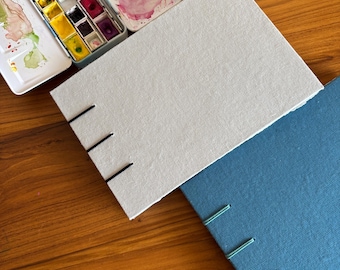 A5 Landscape Watercolor Sketchbook, Handmade Deckle Edge Khadi Watercolor Paper, Handbound Coptic Stitch Journal