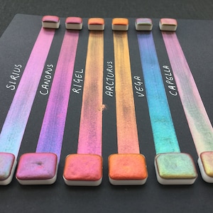 Juego de acuarelas Colorshift: acuarelas hechas a mano: medias pastillas, cuartos de pastilla y mini pastillas