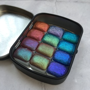 Colorshift-aquarelverven - set van 12 - halve napjes / kwartbakjes / minibakjes - handgemaakte aquarellen