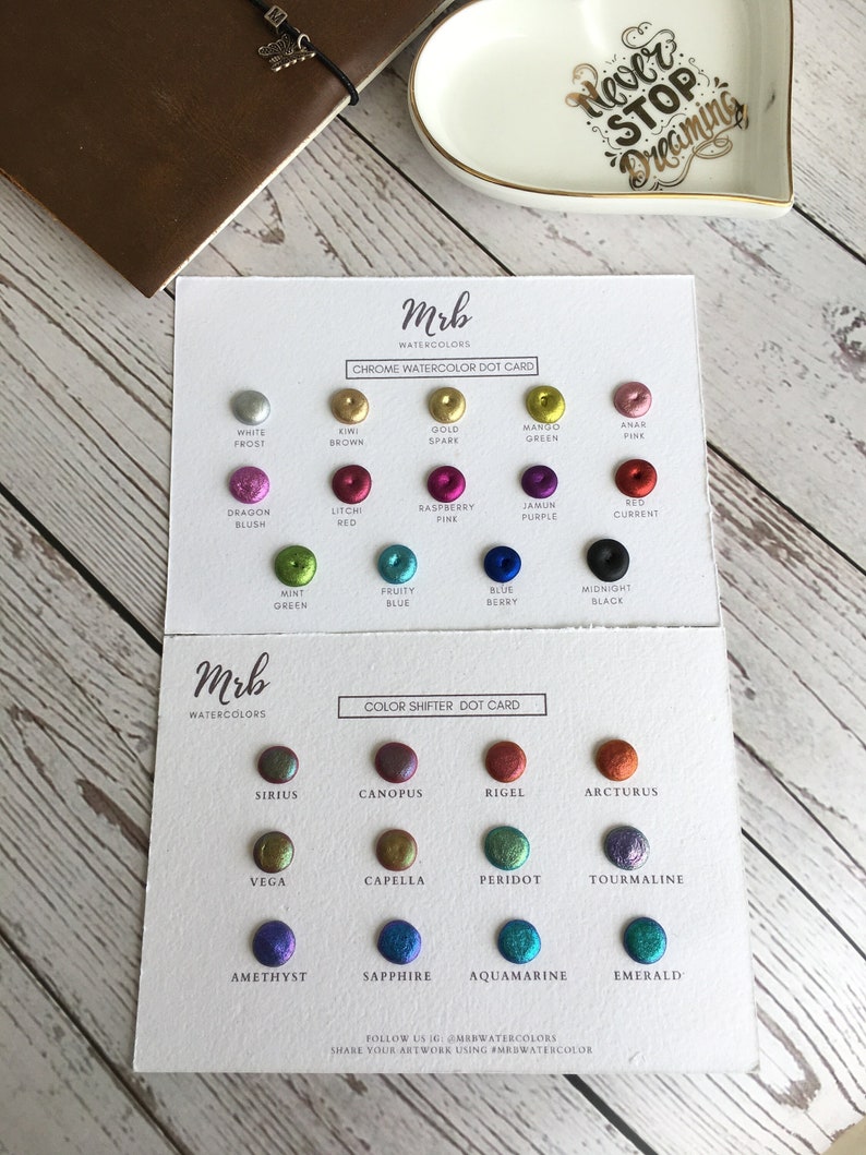 Chrome / Colorshift Watercolors Dot Card Sampler, Tester Handmade Metallic Watercolor Paints Combo