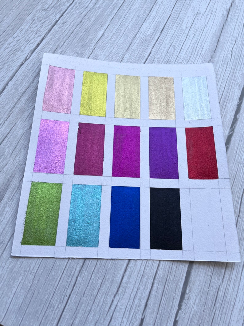Chrome / Colorshift Watercolors Dot Card Sampler, Tester Handmade Metallic Watercolor Paints image 5