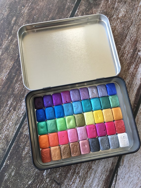 Watercolor Paints Mini Pans Set, Handmade Mica / Metallic Watercolors 