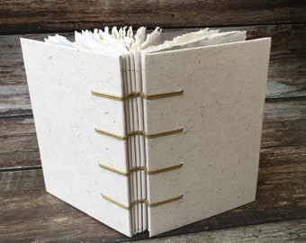 Sketchbook, Handmade Deckle Edge Khadi Watercolor Paper, Handbound Coptic Stitch Journal