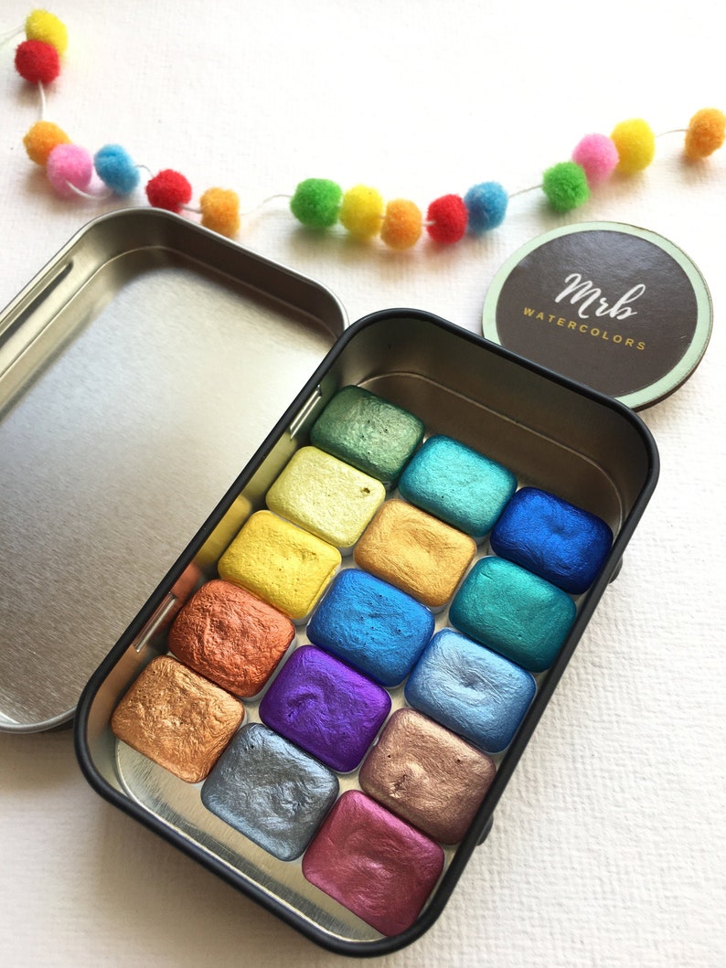 Handmade Watercolor Paints Set, Mica / Metallic Watercolors Make Your Own MYO Set Quarter Pans image 1