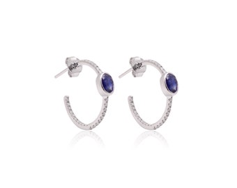 Heerlijke 18k Diamond Emerald Blue Sapphire Gold Hoop Earring| Verrukkelijke Diamond Hoop Earring | Natuurlijke gouden oorbellen | Cadeau voor haar