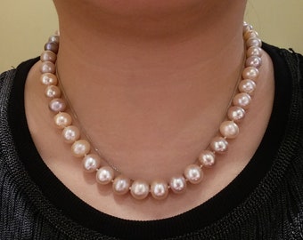 Hand knotted big freshwater pearls necklace multi-color fresh water pearl necklace birthday gift X&#39;mas gift (9.5-10.5mm)-FPNRC-01