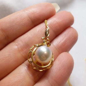 手作りのスターリングシルバーの金メッキネックレス、ホワイトサウスシーパールの誕生日プレゼント-T23