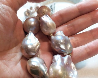 Handmade giant Baroque pearls necklace, big purple frameball pearl fresh water pearl necklace birthday gift X&#39;mas gift