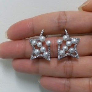 Handcrafted sterling silver earring with fresh water flat round pearls birthday gift mother gift valentine gift