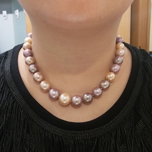 Handmade giant Edison pearls necklace big muti color pearl necklace fresh water pearl necklace birthday gift (12-14mm)-EFPN-01