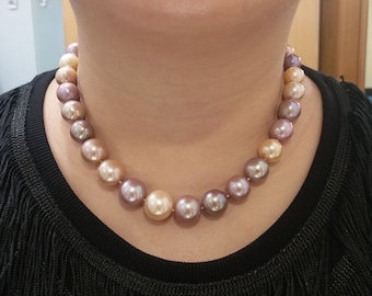 Handmade giant Edison pearls necklace big muti color pearl necklace fresh water pearl necklace birthday gift (12-14mm)-EFPN-01
