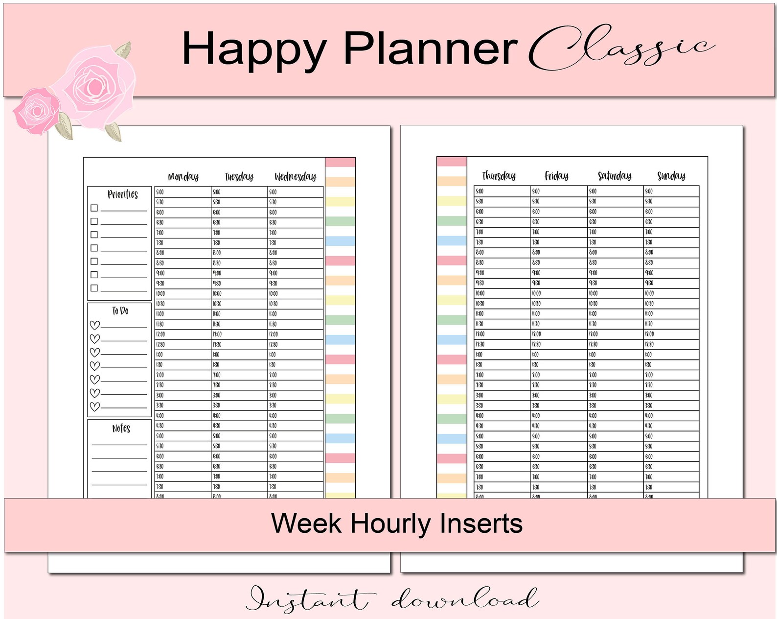Printable Planner Pages / Classic HP Horizontal Weekly / Daily Time ...