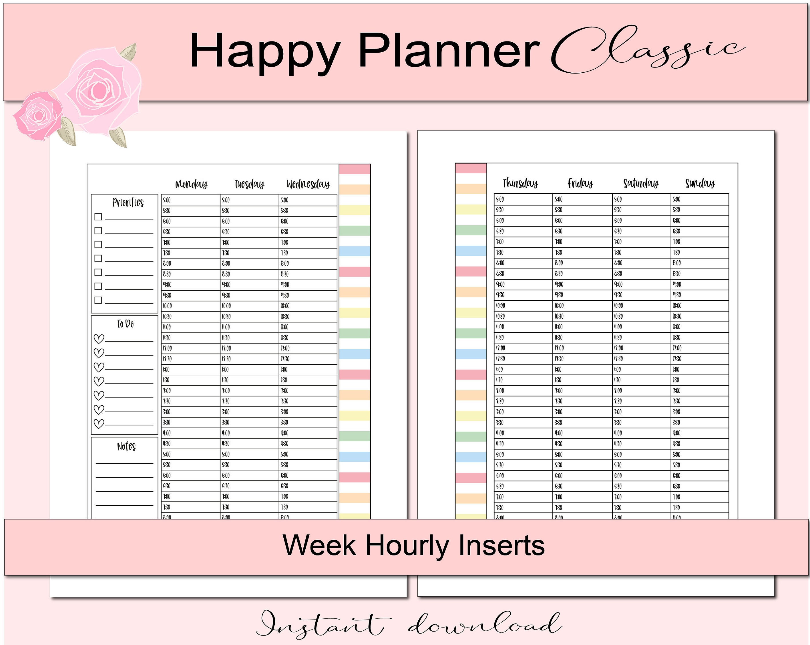 Printable Planner Pages / Classic HP Horizontal Weekly / Daily Time ...