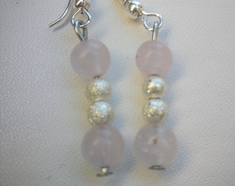 Pink quartz natural stone earring