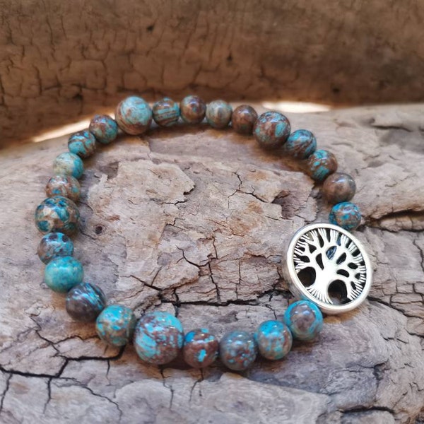 Chrysocolla natural stone bracelet and tree of life