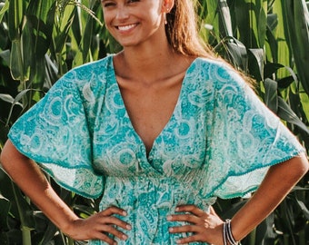 Green Summer Short Dress , boho dress, tunic short dress, beach dress, resort wear, casual summer dress, cute sexy dress ,HONOLULU DRESS