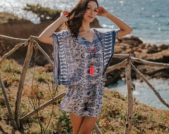 Short Boho Summer Dress for Women, Bohemian Tribal Hippie,  Print Dress, Floral Fashion Dress * FLORENCE