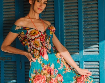 Boho Kleid, Boho Sommerkleid für Frauen, Boho Kleid, Maxi Boho Kleid, Boho Print Kleid, Hippie Kleid, Florales Mode Kleid *THAILAND