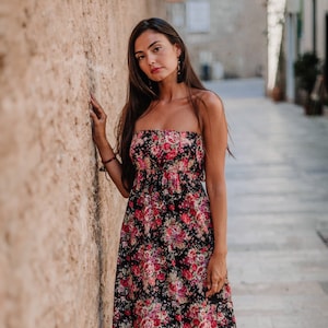 Schwarzes Kleid, Blumenmädchen Kleid, Boho Kleid, Langarm Kleid, Langes Kleid, Party Kleid, Ärmelloses Kleid, Blumen Kleid, Fließendes Kleid, REISI