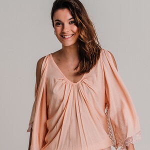 Peach Love short summer dress with open shoulder sleeves , beach cover up , gifts  style