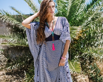 Boho Sommer Kleid Kaftan, Lange Ethno Lose Hippie Weite Ärmel Kleid * SANTORINI KLEID