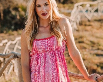 Vestido corto de verano rosa, vestido corto boho, vestido de regalos, vestido lindo, vestido cómodo, vestido de playa, ropa de resort SICILIA DRESS