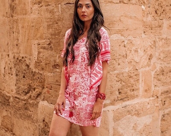 Short Boho Summer Dress for Women, Bohemian Tribal Hippie,  Print Dress, Floral Fashion Dress * FLORENCE
