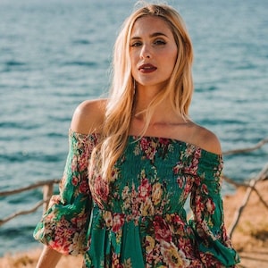 Short dress, Christmas gifts, long sleeves short dress, gifts for her, boho dress, women dress, cotton short dress TULUM FLORAL DRESS