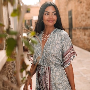 Gorgeous Boho Silk  Summer Dress Kaftan, Long Ethnic Loose Hippie Wide Sleeves Dress BORA BORA DRESS sea green
