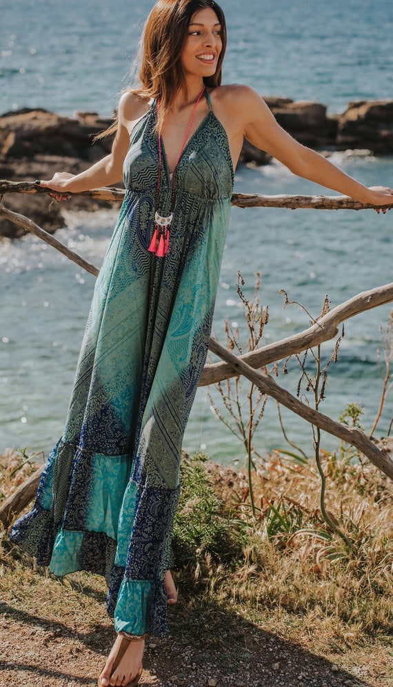 IBIZA Turquoise Boho Maxi Dress/womens Summer Dress/royal Bohemian