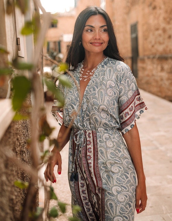 Robe été femme ample manche courte imprimé italien Capri