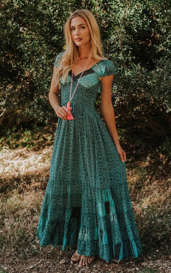 long green boho dress