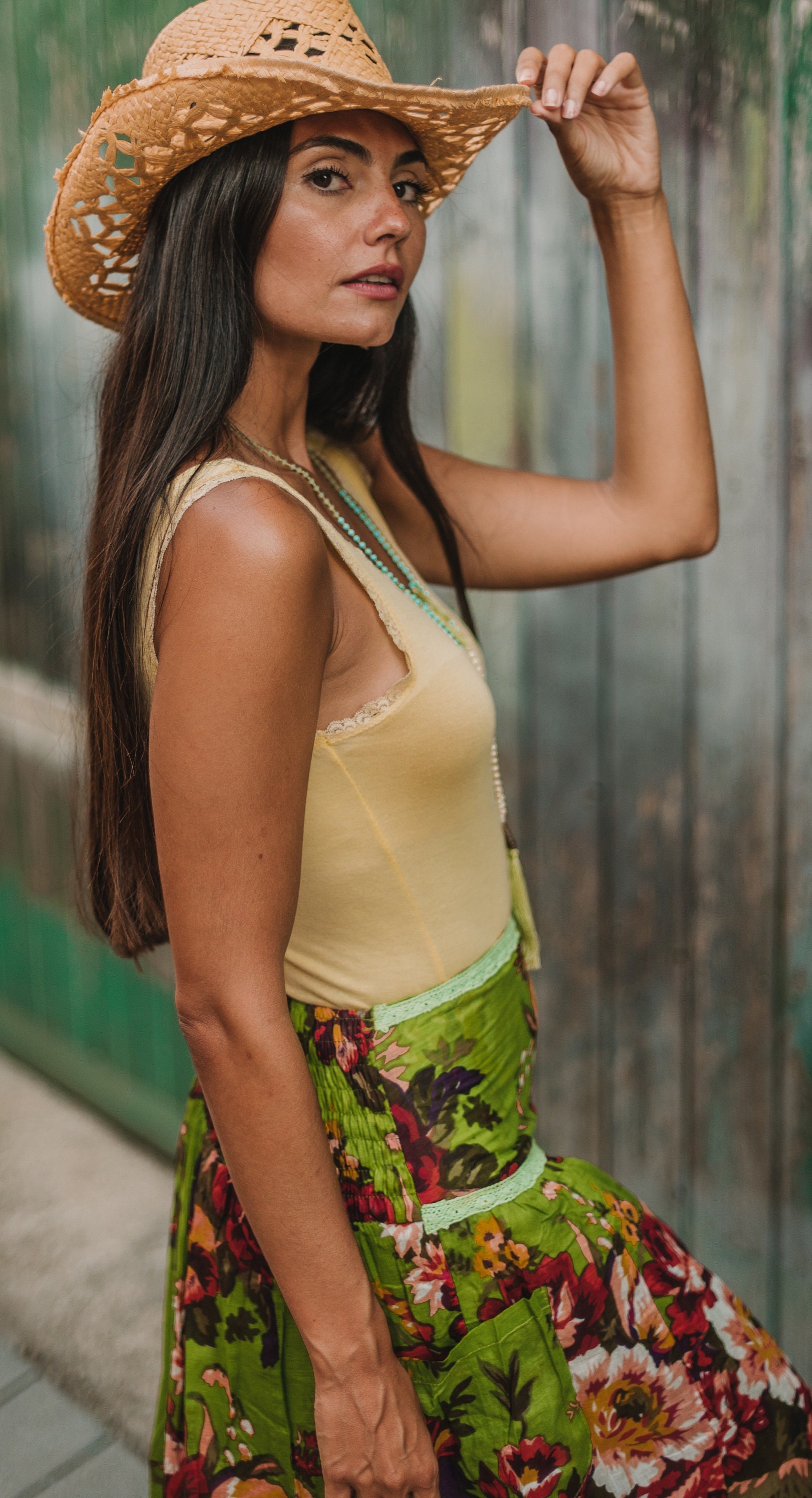 Marcelle Green Floral Cotton Summer Midi Skirt bohemian Etsy